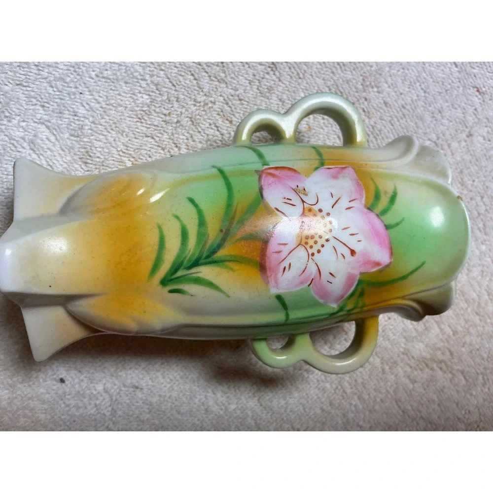 Vintage Made in Japan‎ Porcelain Bud Vase Hand Painted Floral Pink Green 4 Inch